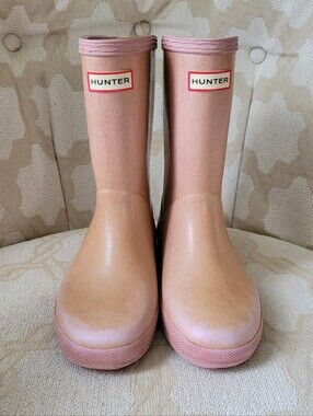 HUNTER ORIGINAL KIDS RAIN BOOTS LIGHT PINK GLITTER GIRLS SIZE 2